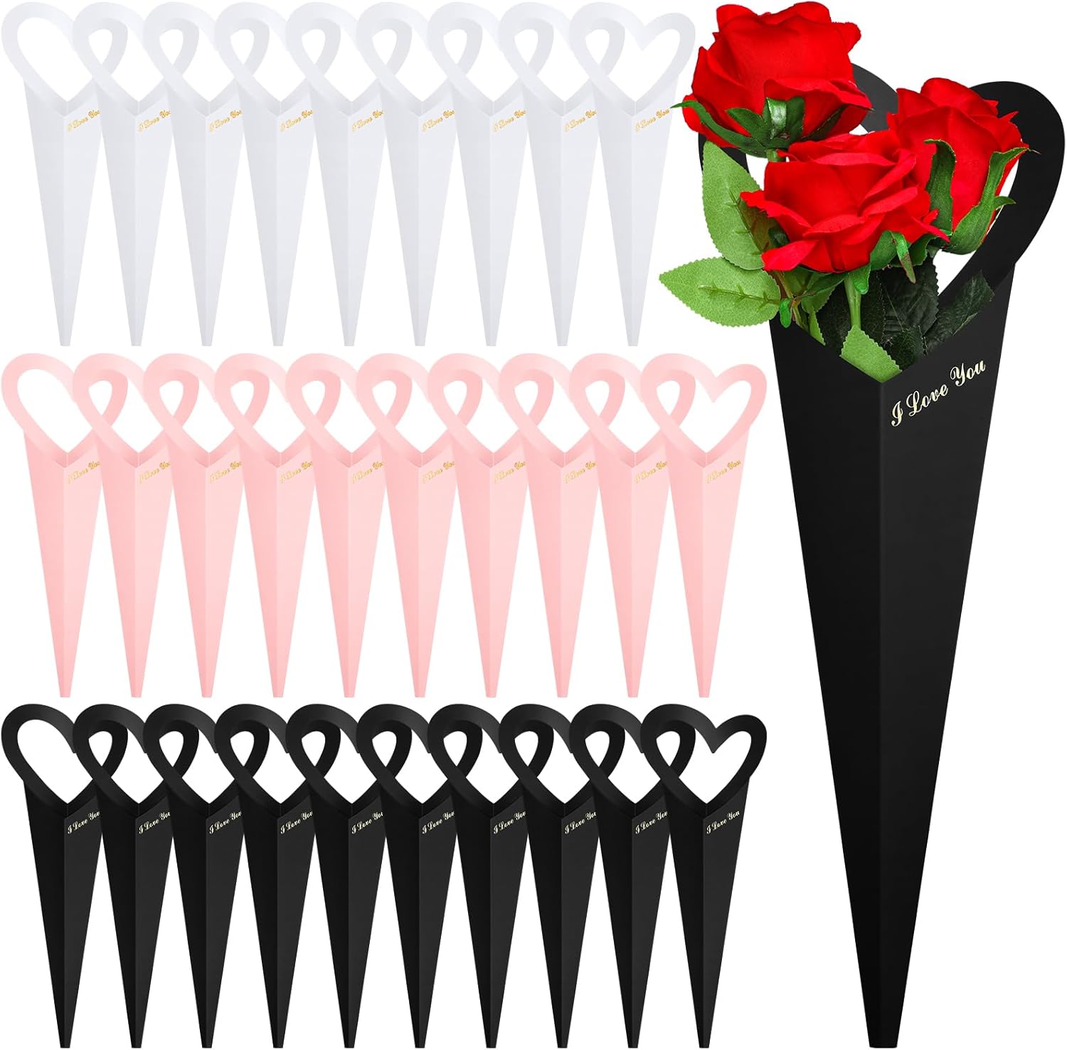 Flower Wrapping Paper 46.5x18cm White Pink Black 30 Sheets Gift Bouquet Packaging - Image 1