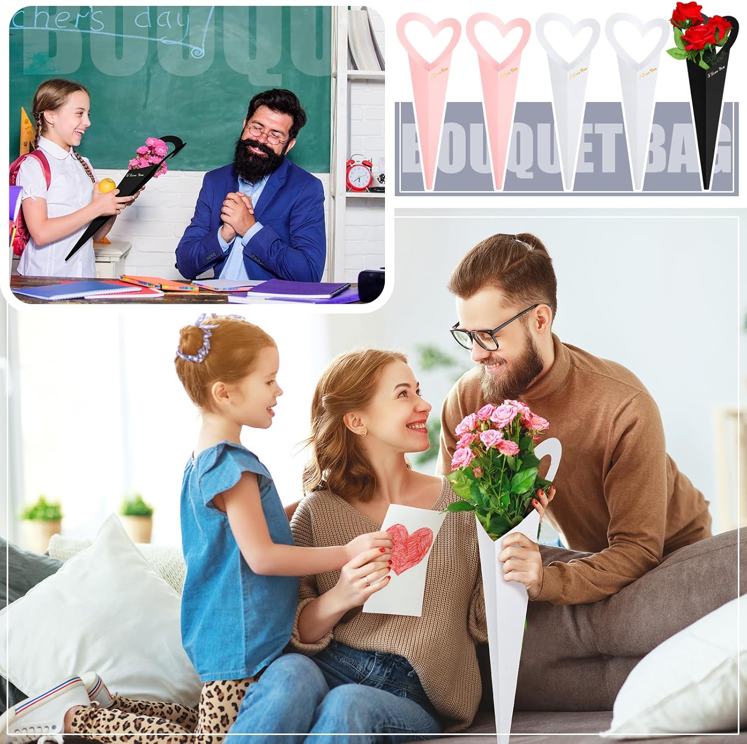 Flower Wrapping Paper 46.5x18cm White Pink Black 30 Sheets Gift Bouquet Packaging - Image 5