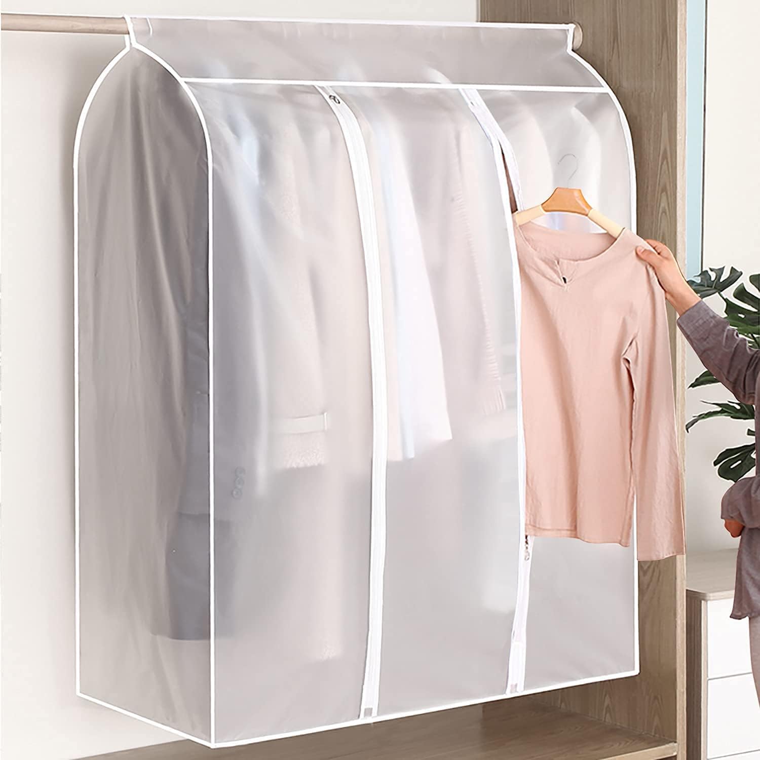 Waterproof Dustproof Clothes Storage Box Transparent White Large Capacity 39.3 x 19.7 x 47.2 Inch Clothing Organizer Container - Image 2