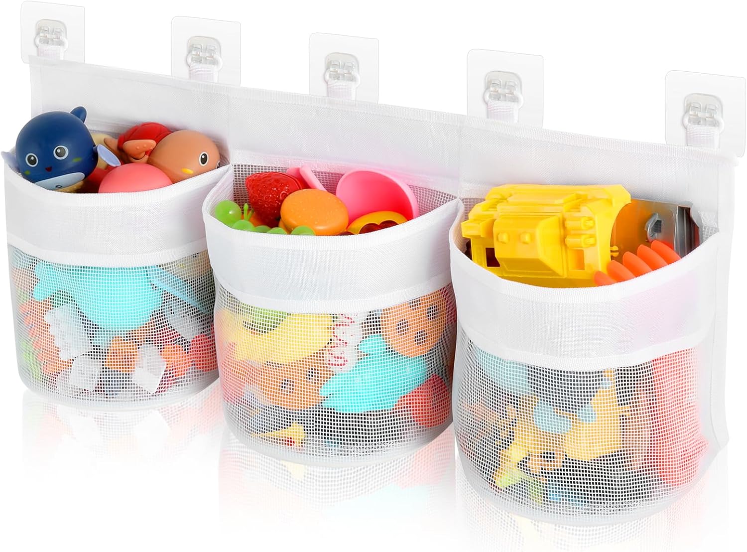 Bathroom Storage Bag with Three Compartments - Bath Toy Organizer - 23.8x9.8x4.7 Inch - White - Image 1