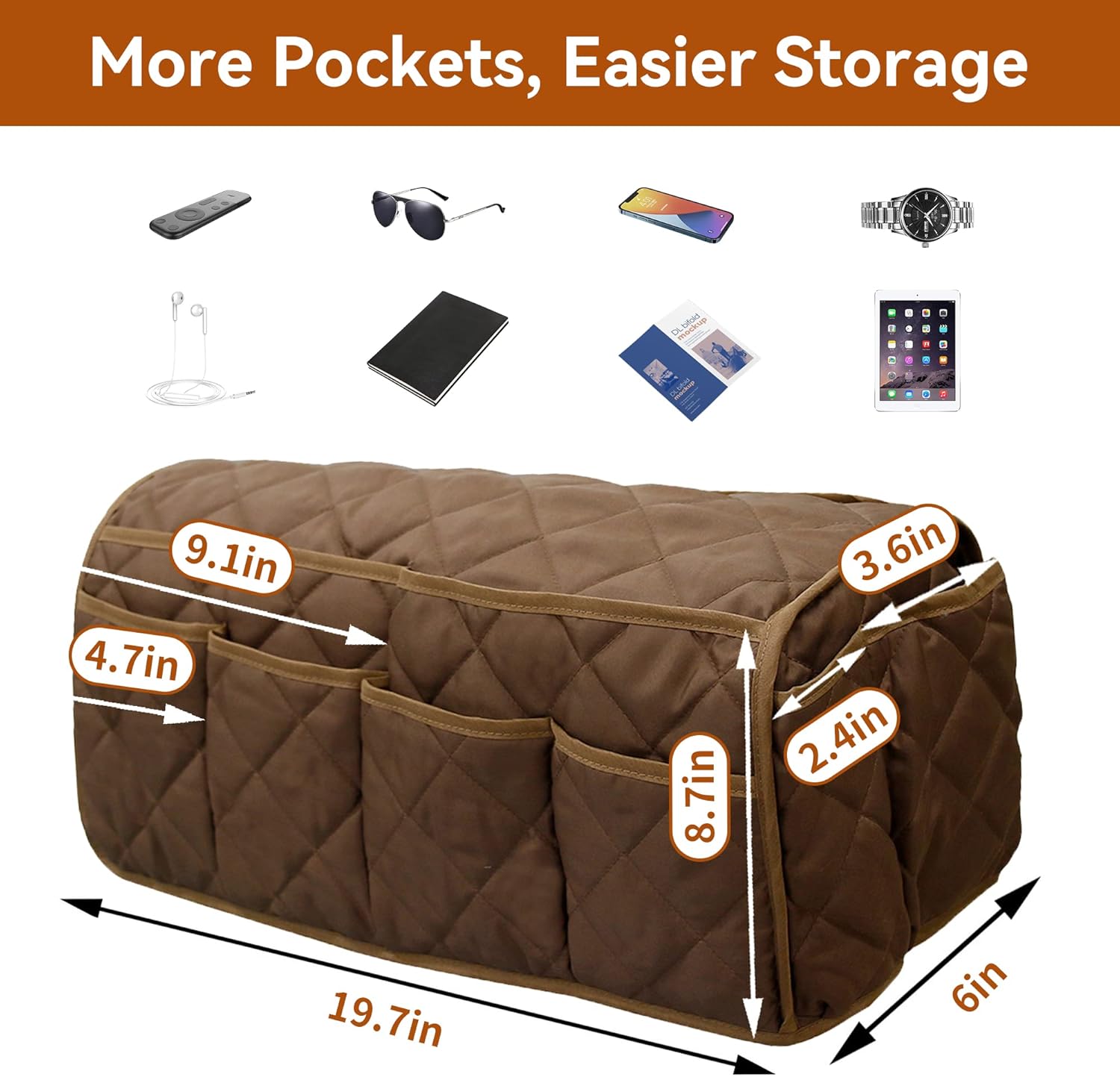 Armrest Organizer Car Storage Caddy with Phone Book Magazine Pen Holder 18.7×8.7×6inch Brown - Image 5