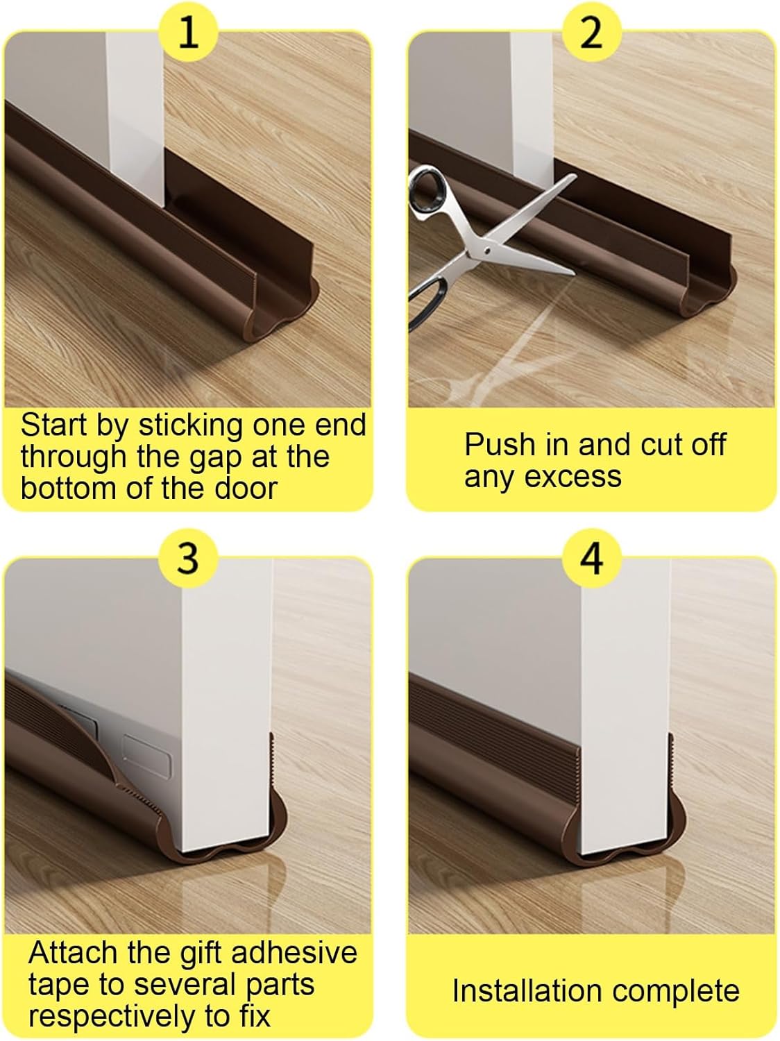 Adjustable Draft Stopper Door Strip Cushion Double Sided Draft Guard Durable Insulation 93cm Brown - Image 2