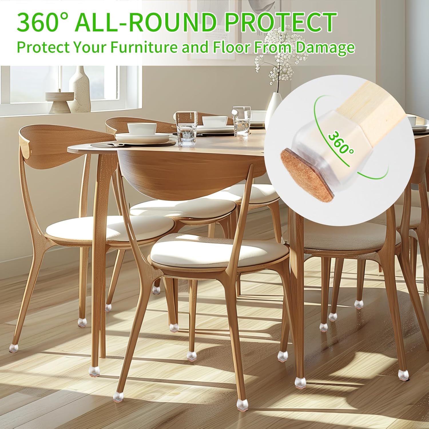 Furniture Leg Caps 30-45mm Transparent Non-Slip Felt Pads Floor Protectors Chair Table Feet Covers Set of 16 - Image 2