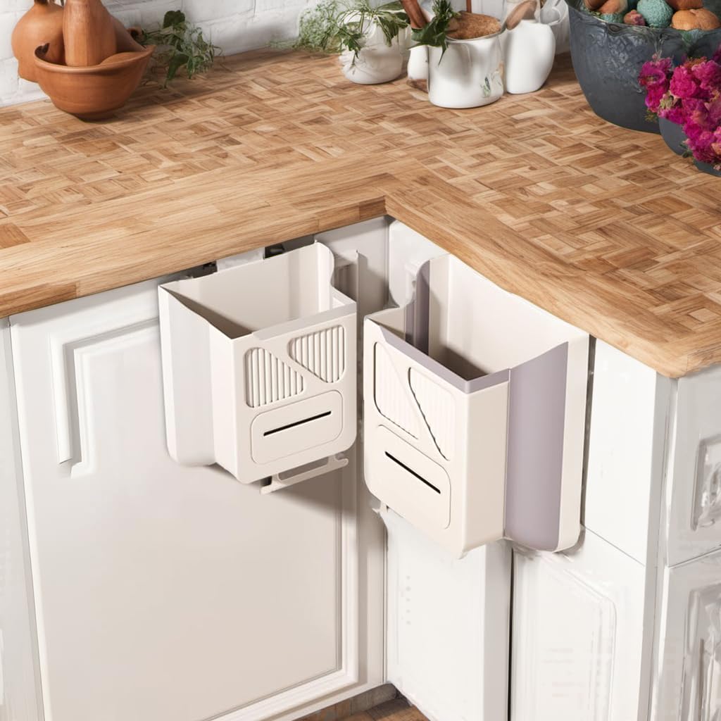 Wall-Mounted Foldable Kitchen Cabinet Door Bin 22x20x12cm 3-in-1 Space-Saving Grey - Image 3