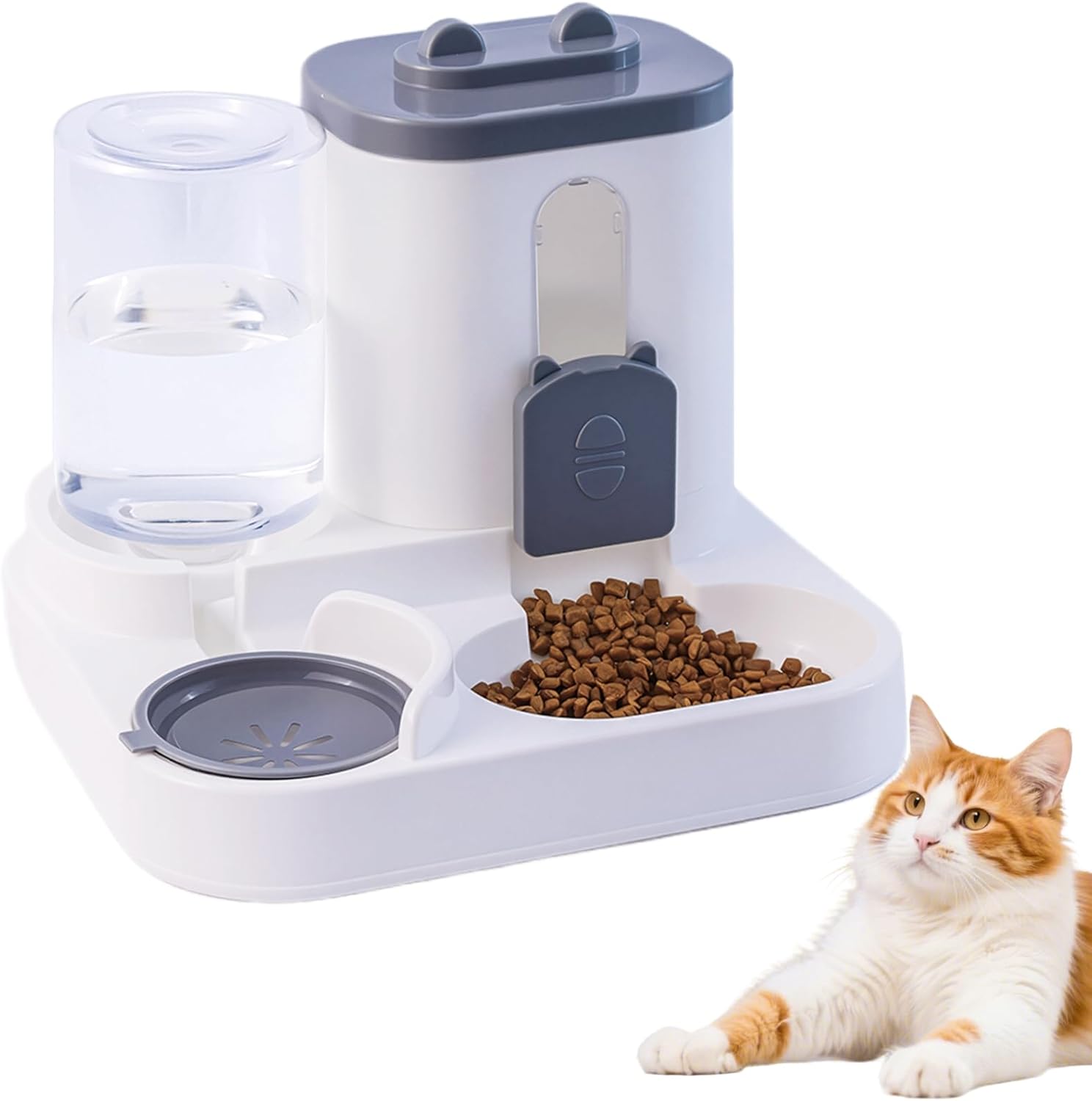 Automatic Pet Feeder 2-in-1 Bowl for Cats and Small Dogs Grey 1 Piece - Image 1