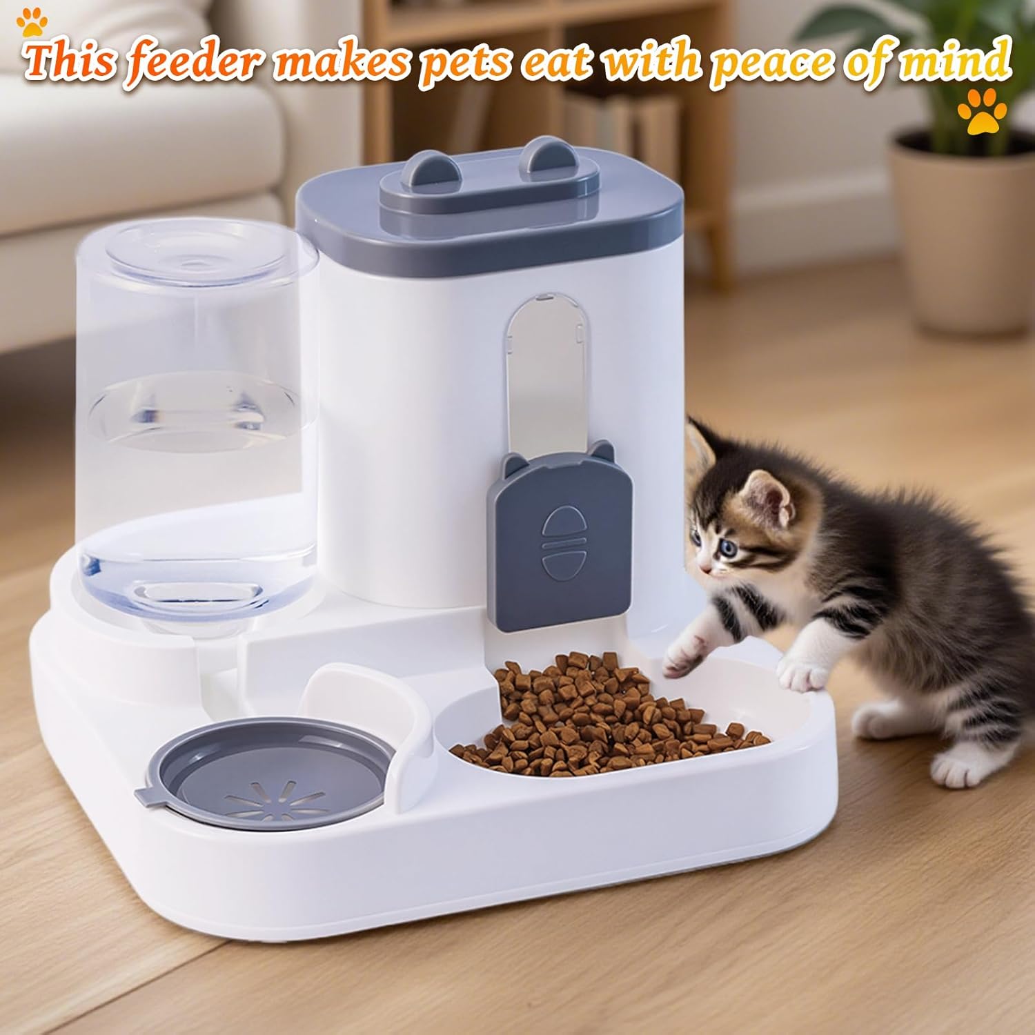 Automatic Pet Feeder 2-in-1 Bowl for Cats and Small Dogs Grey 1 Piece - Image 2