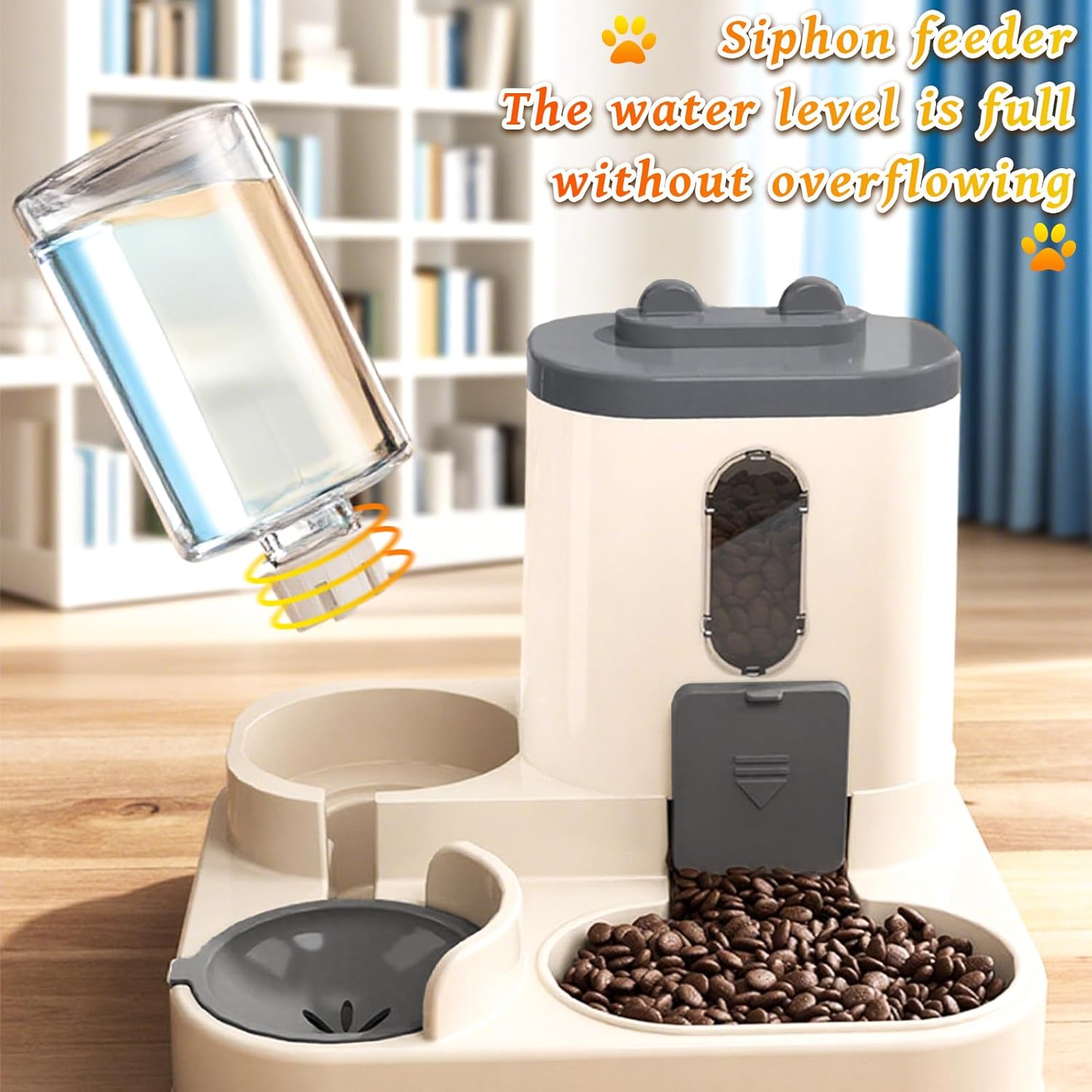 Automatic Pet Feeder 2-in-1 Bowl for Cats and Small Dogs Grey 1 Piece - Image 3
