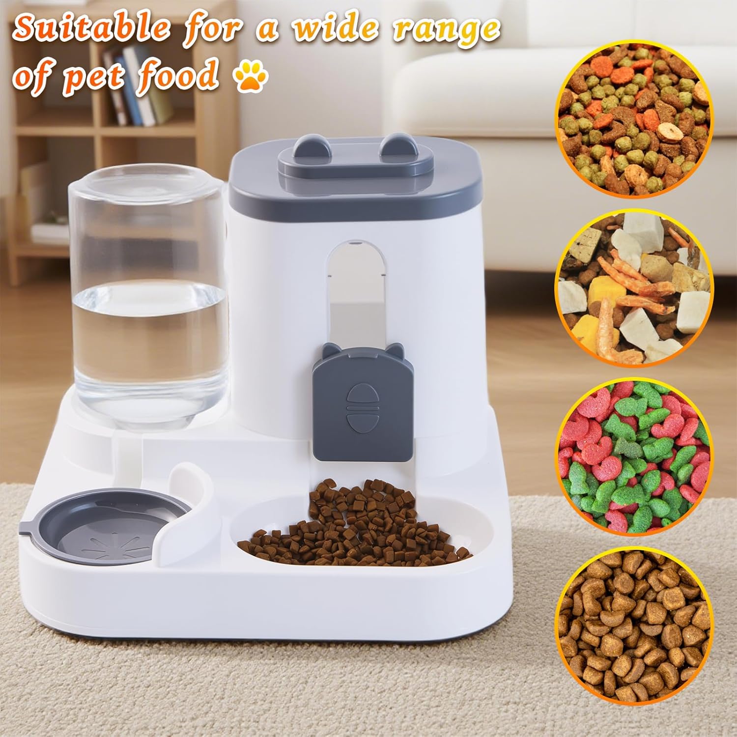 Automatic Pet Feeder 2-in-1 Bowl for Cats and Small Dogs Grey 1 Piece - Image 4