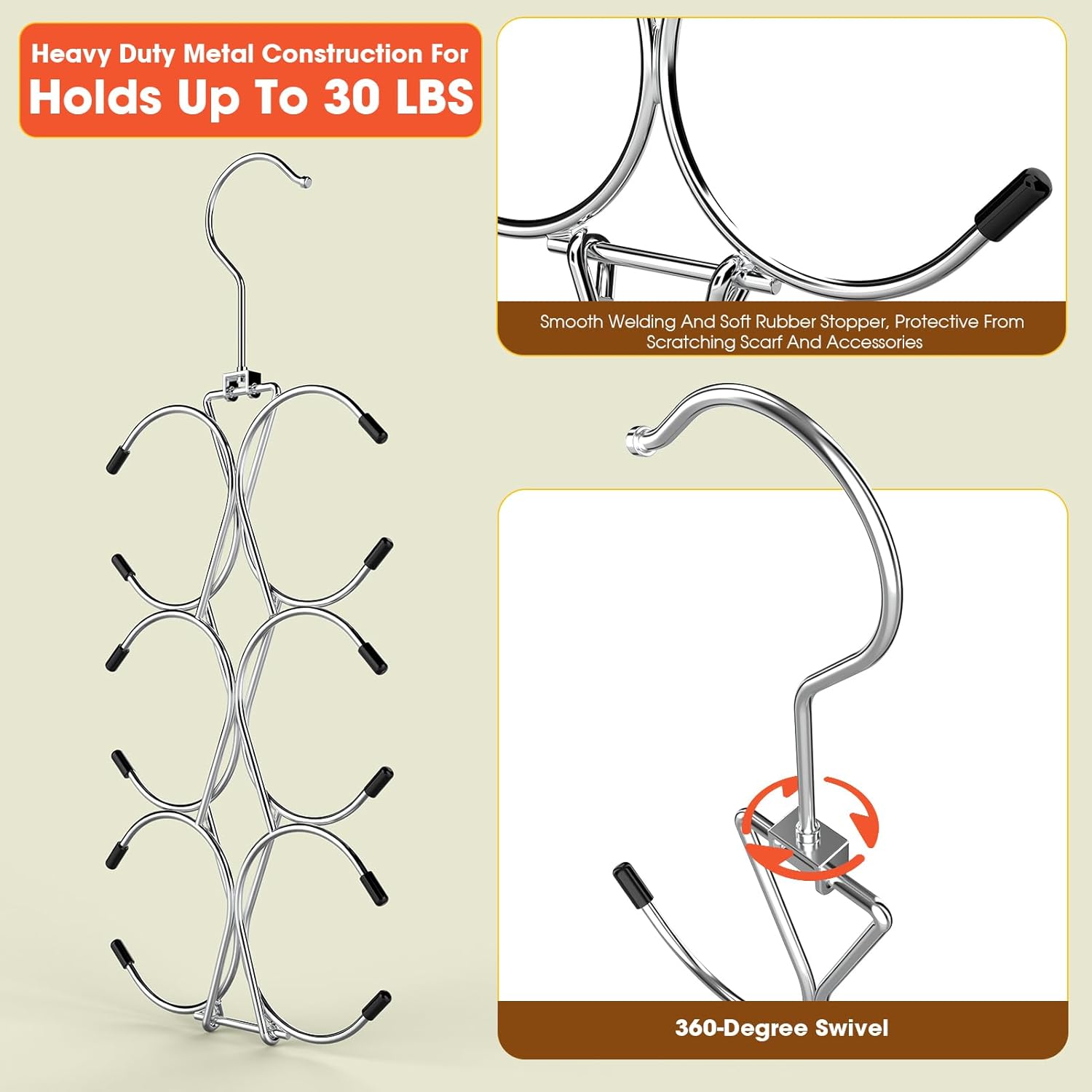 12 Hook 360° Rotating Multifunctional Hanger for Scarves Bags Hats - Silver Closet Organizer - Image 5