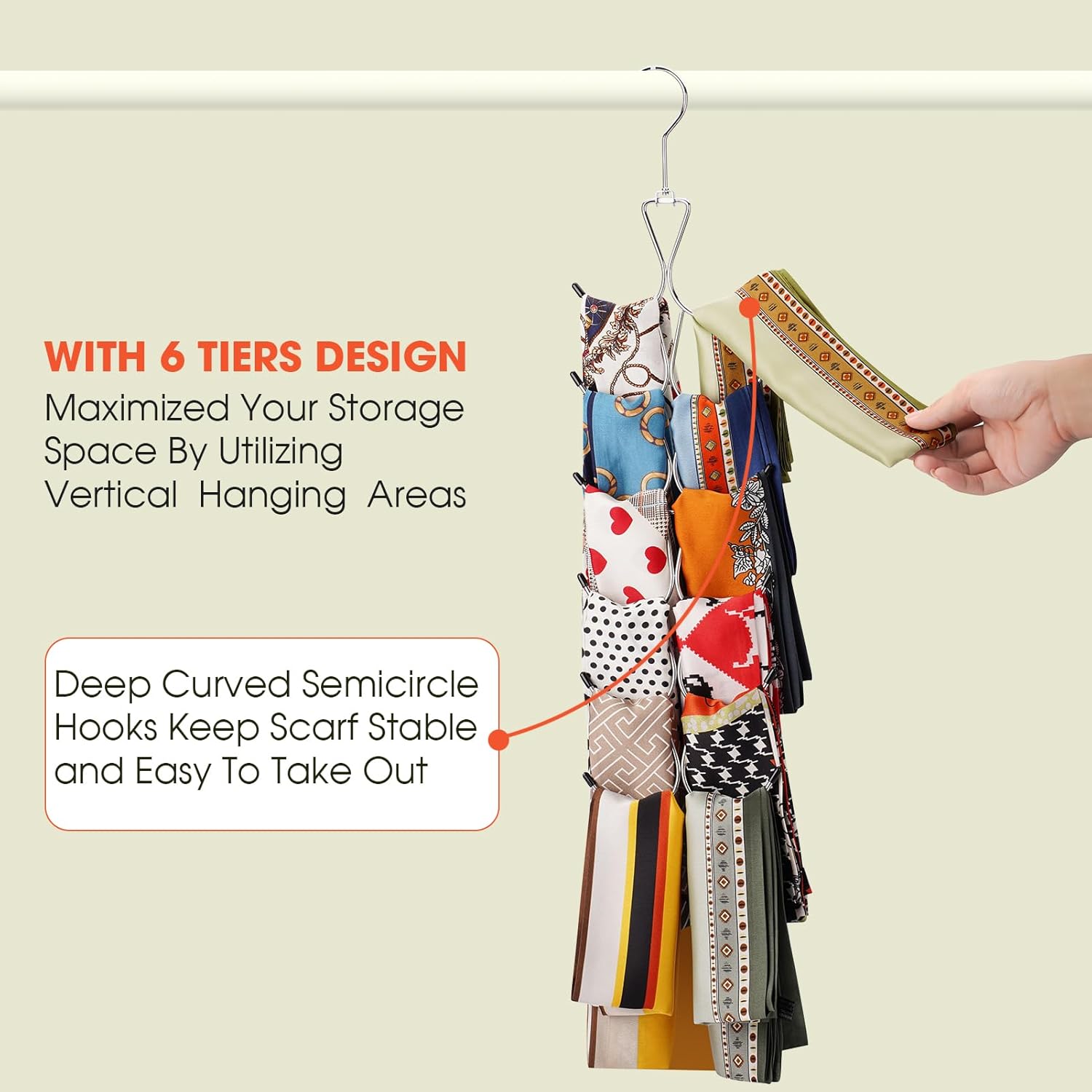 12 Hook 360° Rotating Multifunctional Hanger for Scarves Bags Hats - Silver Closet Organizer - Image 6