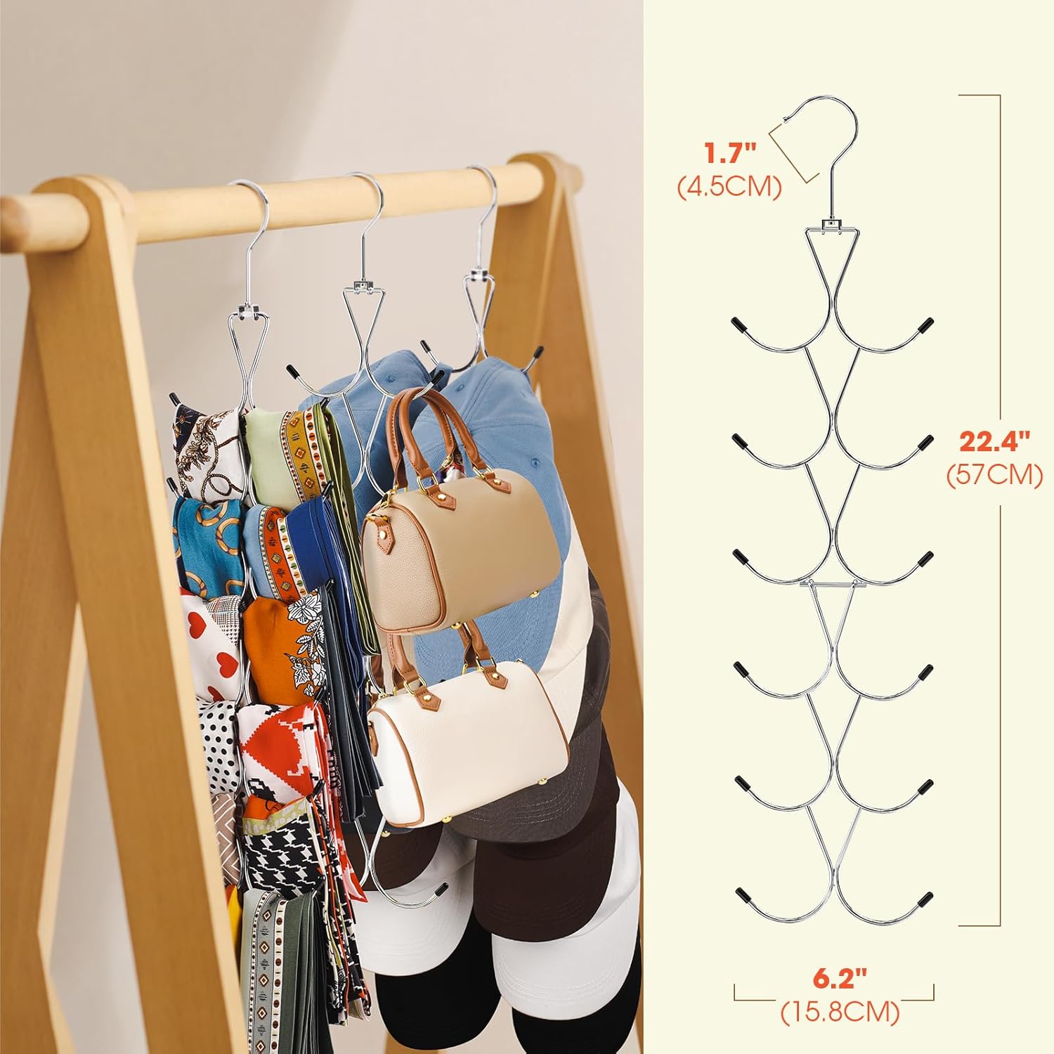 12 Hook 360° Rotating Multifunctional Hanger for Scarves Bags Hats - Silver Closet Organizer - Image 7