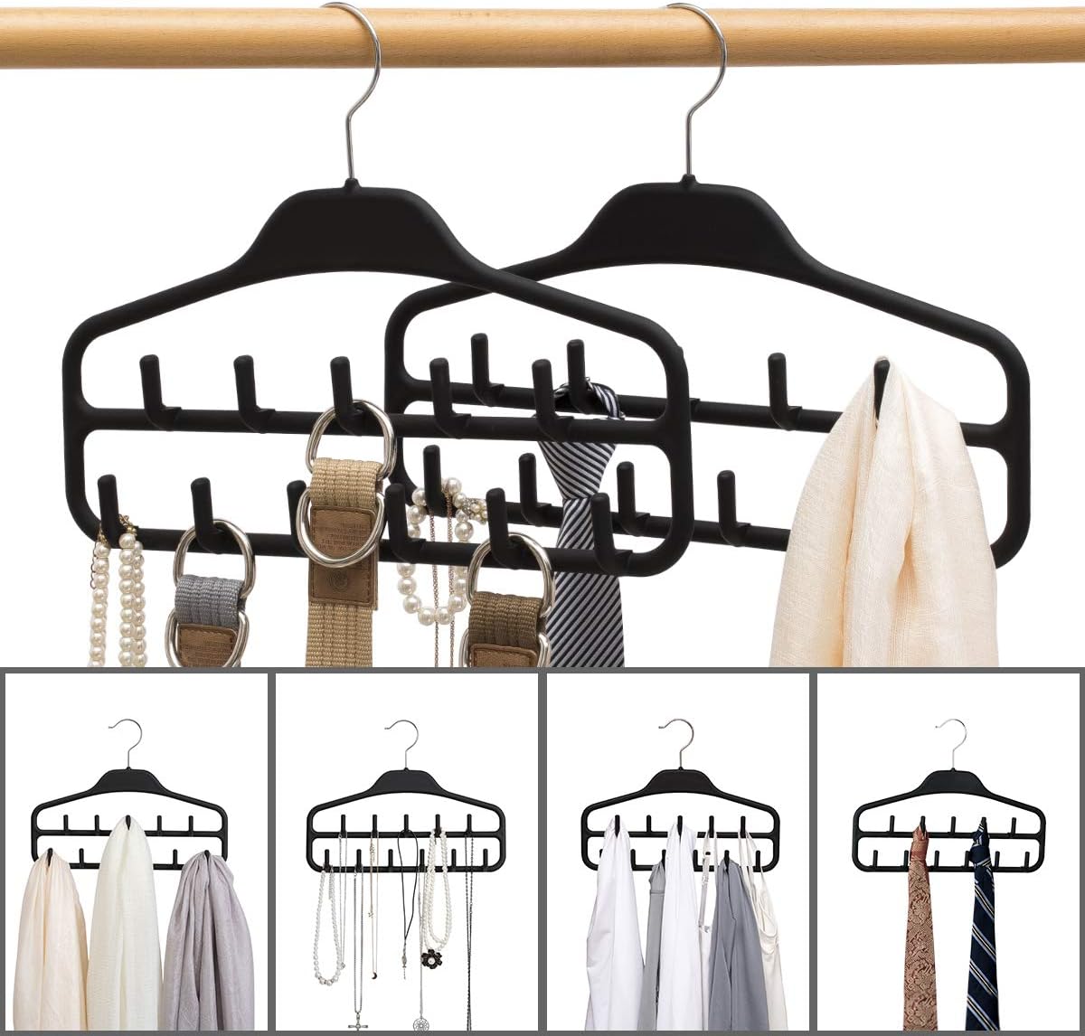 Clothing Closet Organizer with 11 Non-Slip Hooks 360° Rotatable Black - Image 2