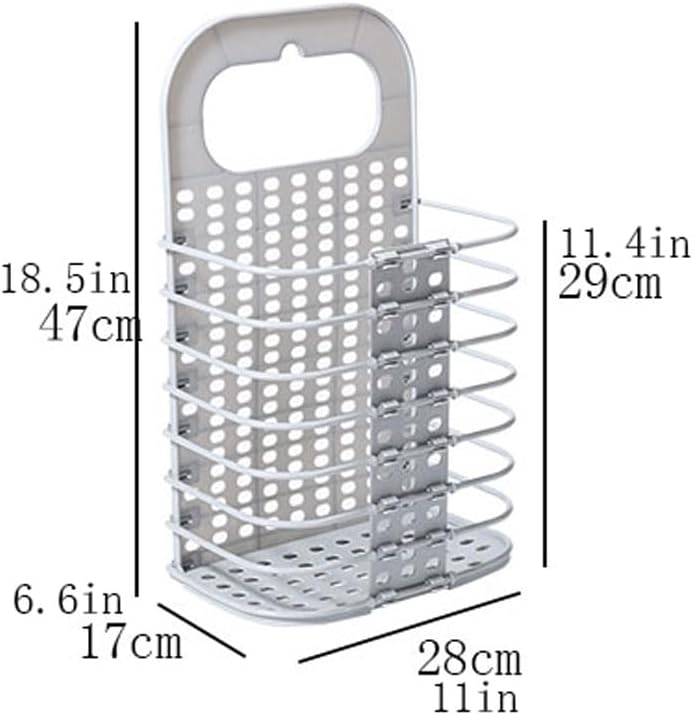 Collapsible Laundry Hamper - Foldable Space-Saving Design - Ideal for Bathroom & Small Spaces - Includes Self-Adhesive Hook - Grey - Set of 1 - Image 2
