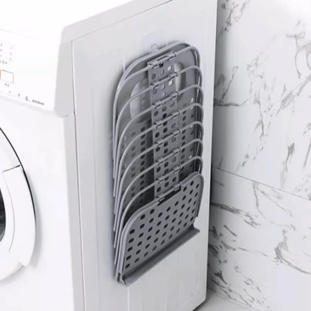 Collapsible Laundry Hamper - Foldable Space-Saving Design - Ideal for Bathroom & Small Spaces - Includes Self-Adhesive Hook - Grey - Set of 1 - Image 6