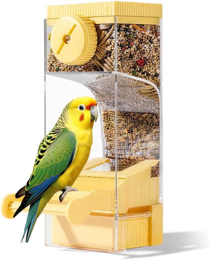 Automatic Bird Feeder for Parakeets, Cockatiels & Canaries with Convenient Seed Catcher Tray Yellow - Image 1