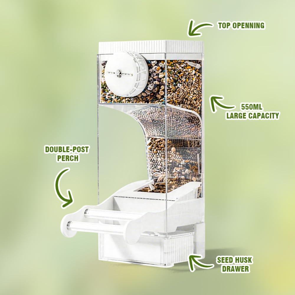 Automatic Bird Feeder for Parakeets, Cockatiels & Canaries with Convenient Seed Catcher Tray Yellow - Image 2