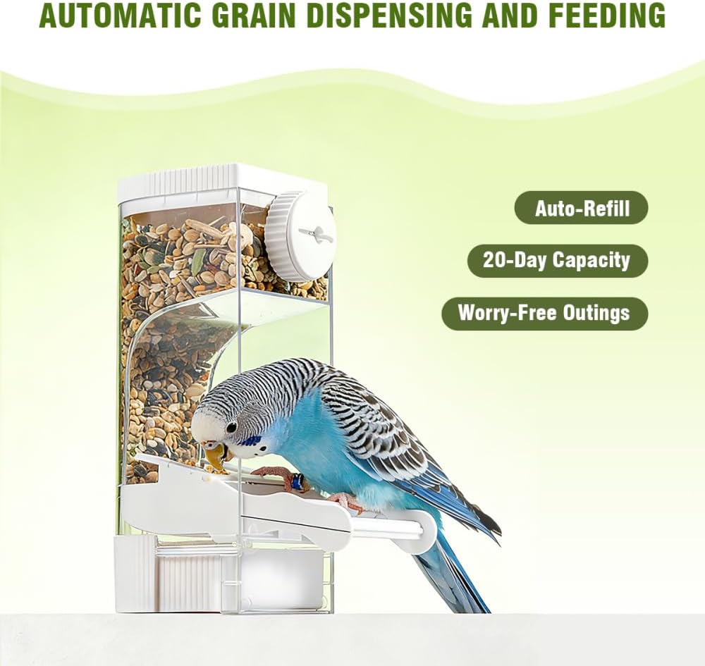 Automatic Bird Feeder for Parakeets, Cockatiels & Canaries with Convenient Seed Catcher Tray Yellow - Image 3