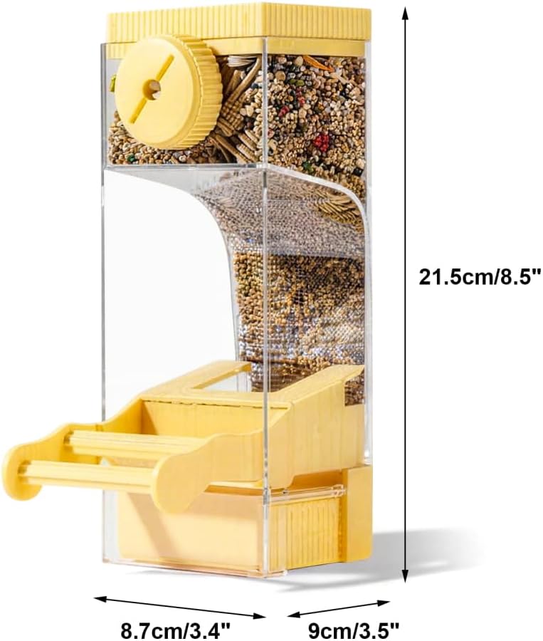 Automatic Bird Feeder for Parakeets, Cockatiels & Canaries with Convenient Seed Catcher Tray Yellow - Image 4