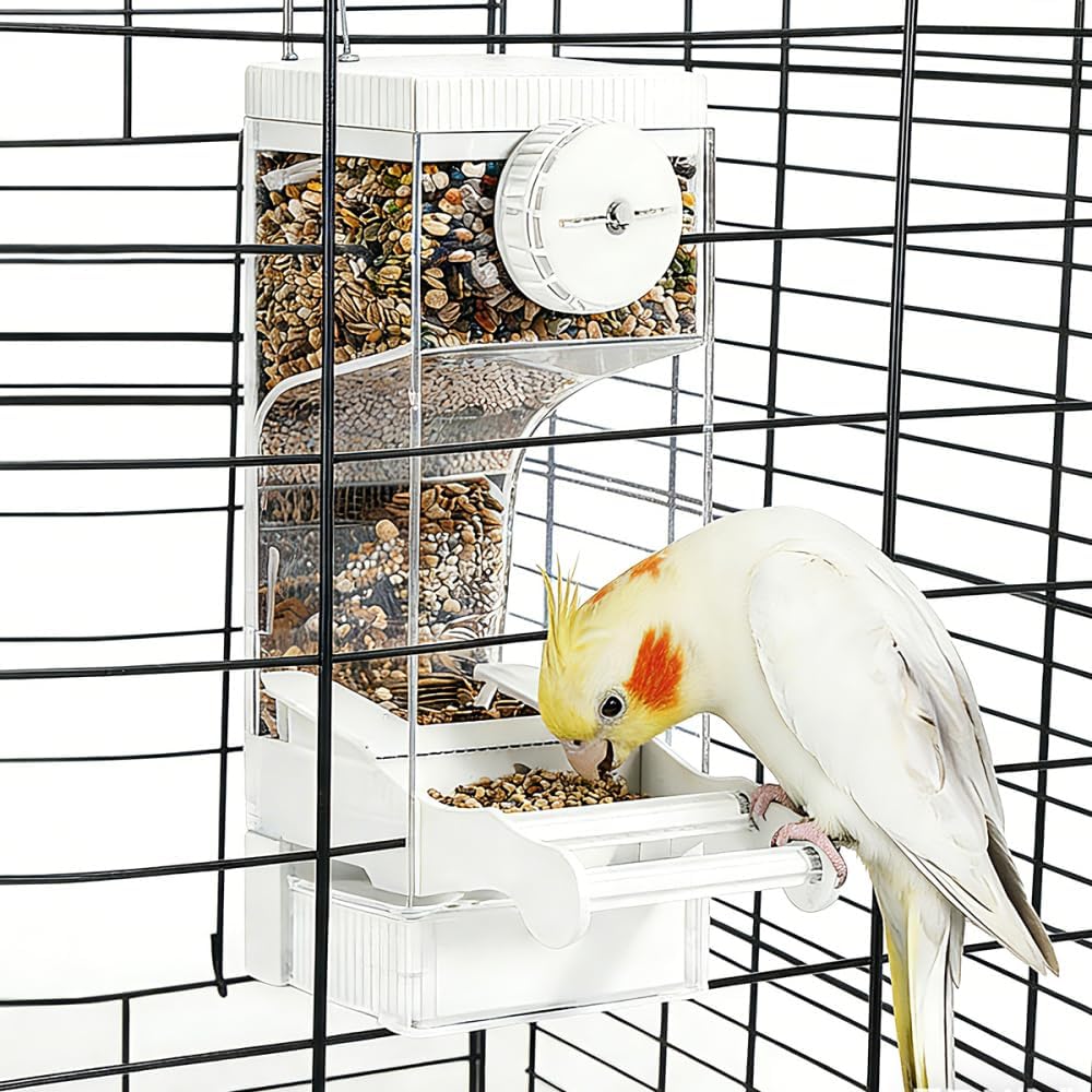 Automatic Bird Feeder for Parakeets, Cockatiels & Canaries with Convenient Seed Catcher Tray Yellow - Image 8