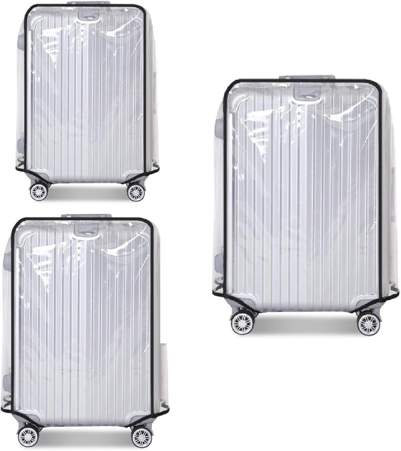 3 Pack Transparent PVC Suitcase Cover - Waterproof Luggage Protector with Velcro Closure for 20 24 28 Inch Suitcases - Image 1