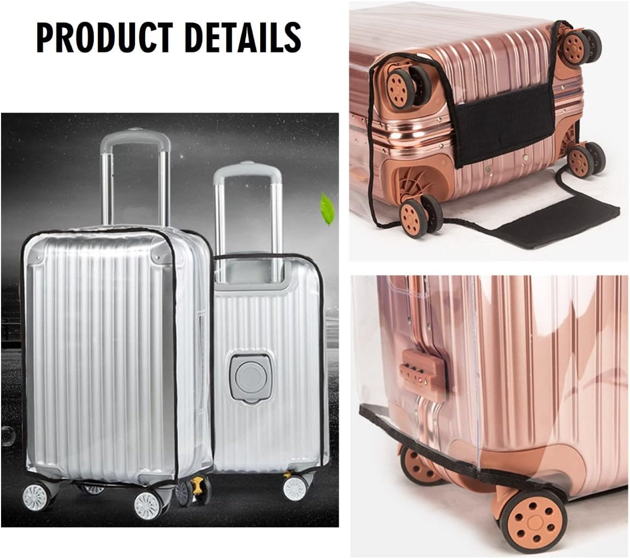 3 Pack Transparent PVC Suitcase Cover - Waterproof Luggage Protector with Velcro Closure for 20 24 28 Inch Suitcases - Image 3