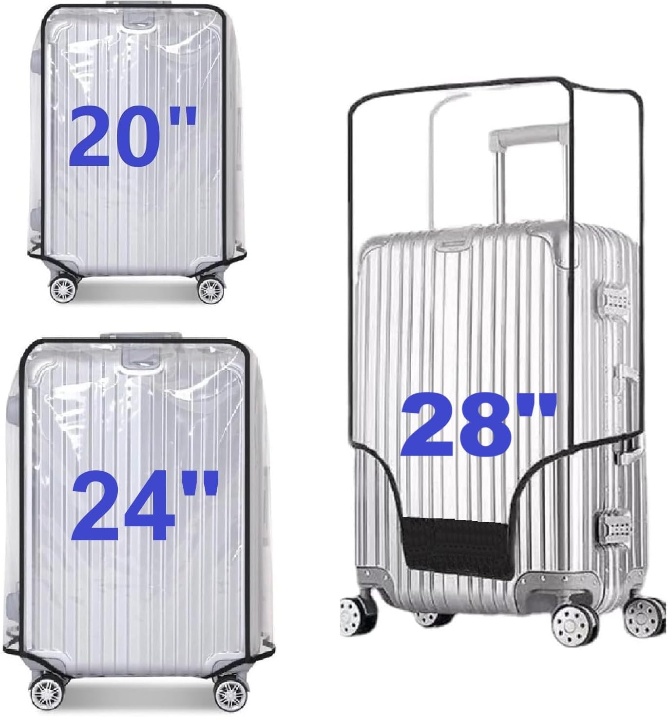3 Pack Transparent PVC Suitcase Cover - Waterproof Luggage Protector with Velcro Closure for 20 24 28 Inch Suitcases - Image 6
