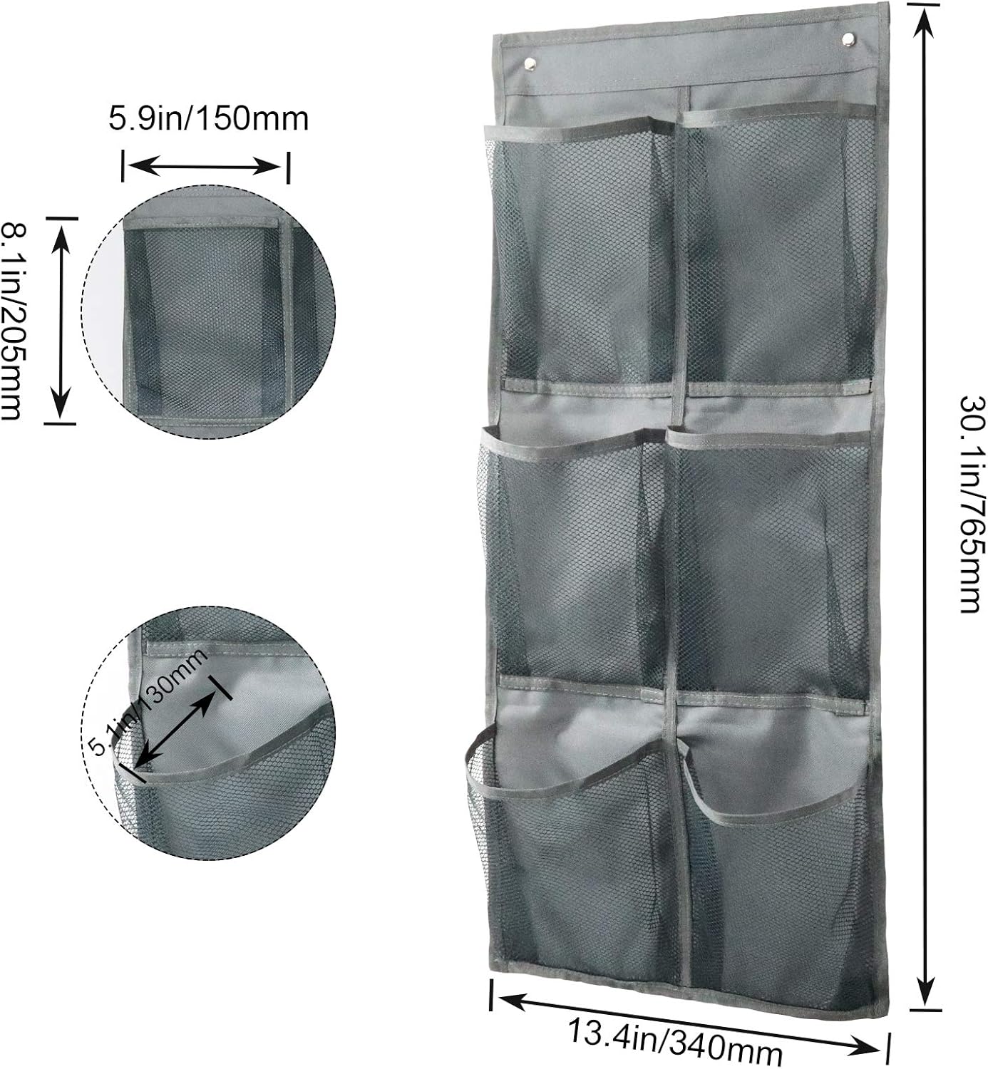 Hanging Shoe Organizer Over Door 2 Pack 6 Large Pockets No Drill Storage Solution Grey - Image 2