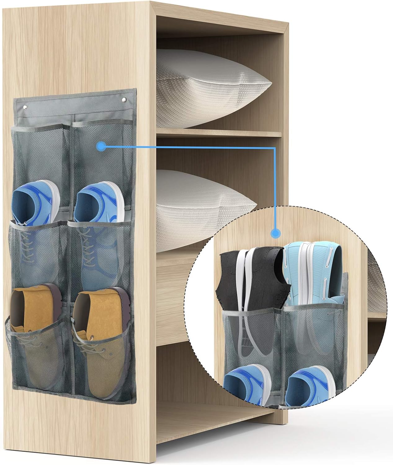 Hanging Shoe Organizer Over Door 2 Pack 6 Large Pockets No Drill Storage Solution Grey - Image 3