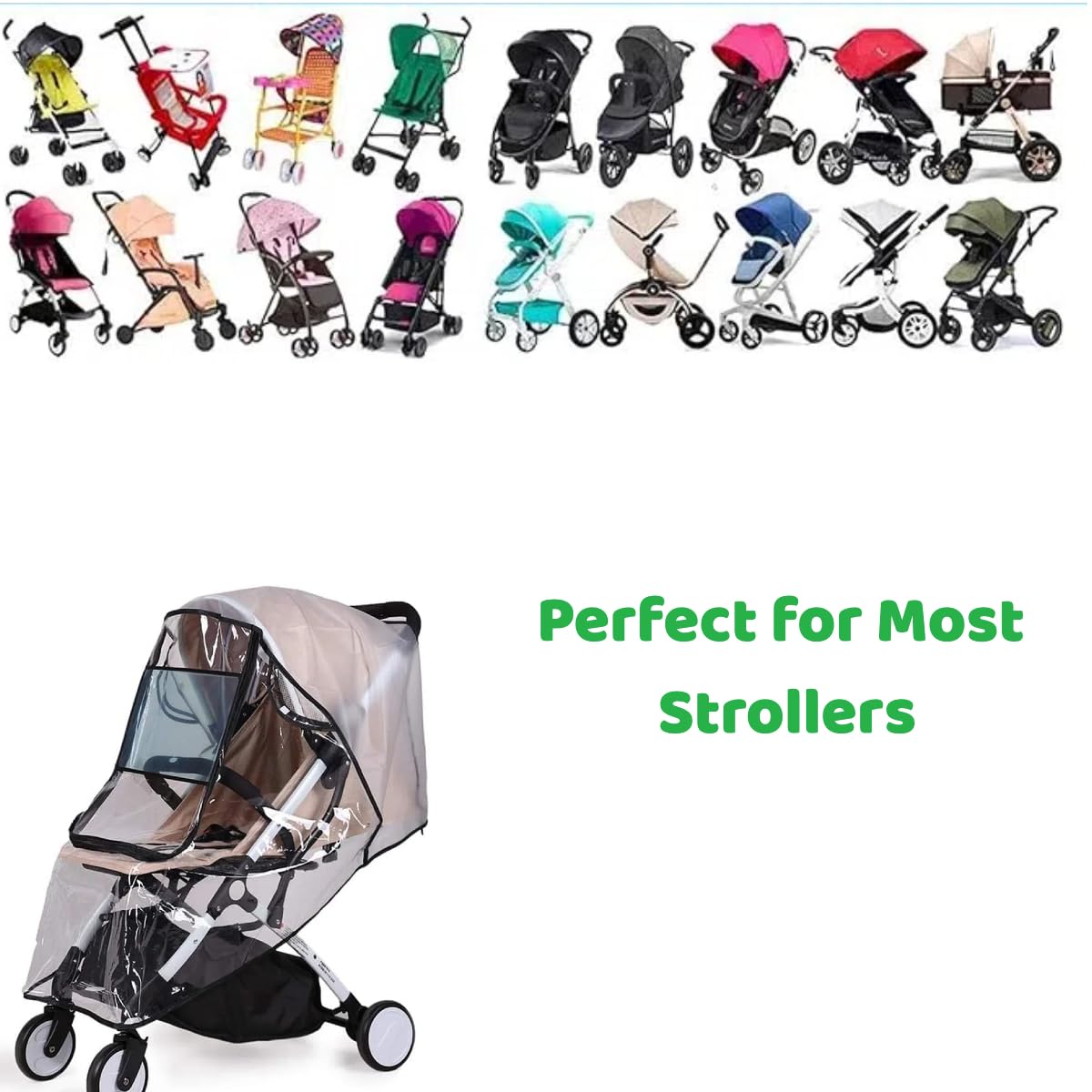 Universal Stroller Cover - Waterproof & Breathable - Non-Toxic - For Buggy & Pram - 1 Piece - Image 3