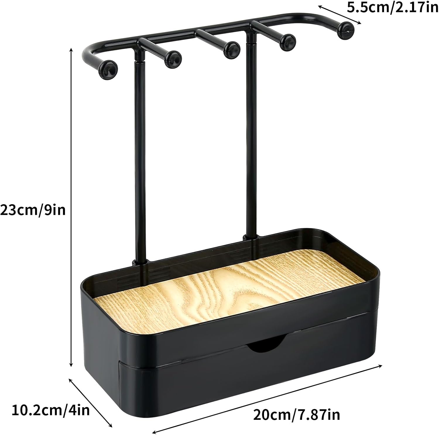Industrial Jewelry Organizer with Wooden Tray - Necklace Holder & Storage for Women - Black - Gift Idea - Image 2