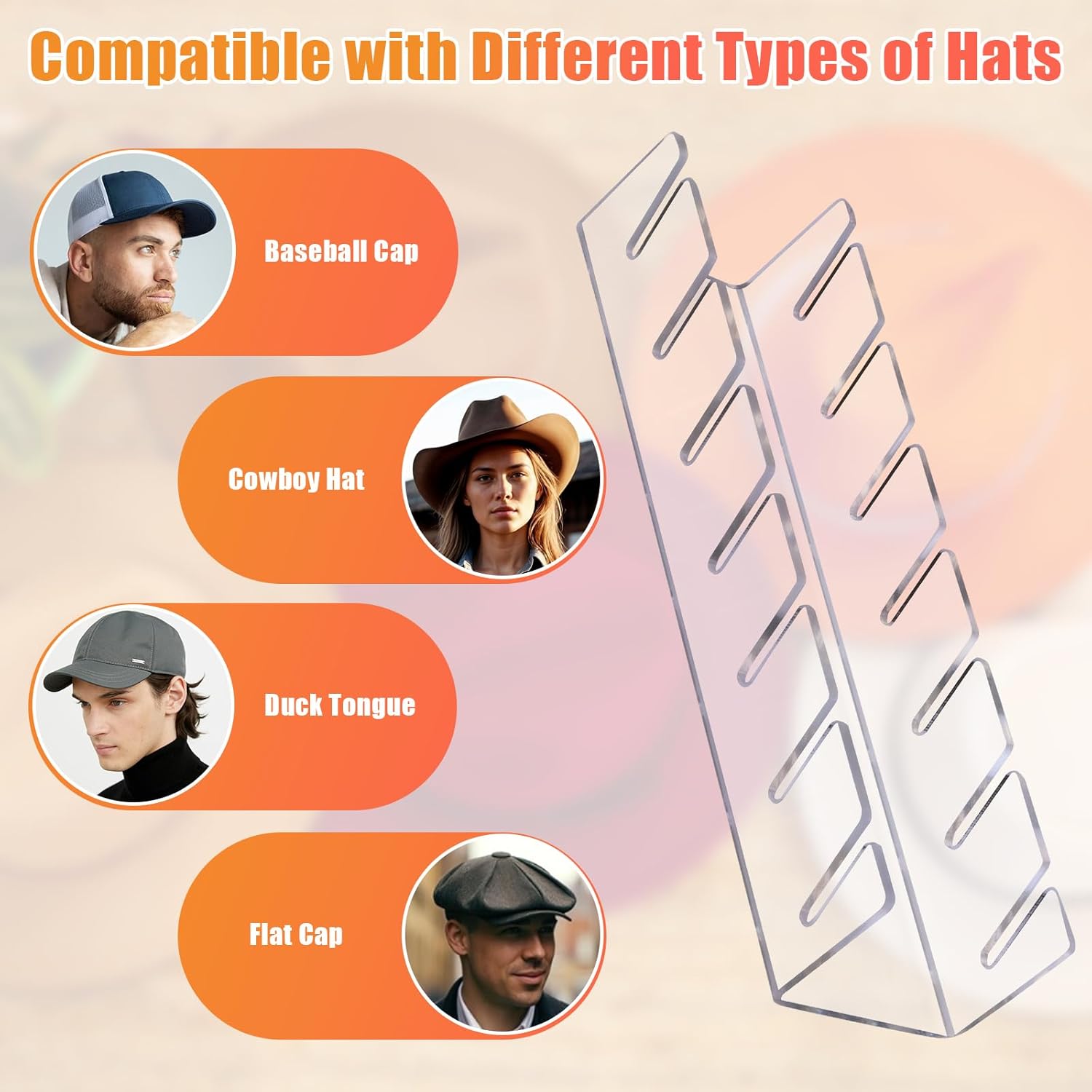 Acrylic Hat Organizer for 7 Hats No Drilling Required Transparent Hat Holder Gift for Men - Image 2