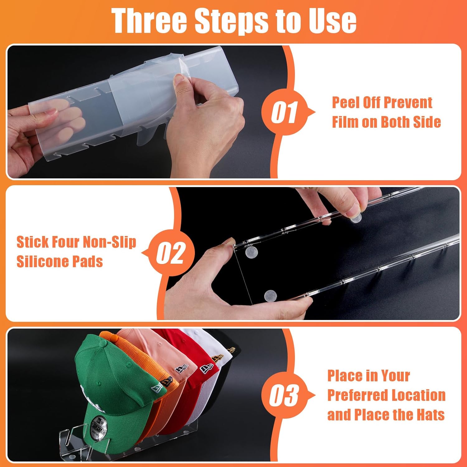 Acrylic Hat Organizer for 7 Hats No Drilling Required Transparent Hat Holder Gift for Men - Image 3