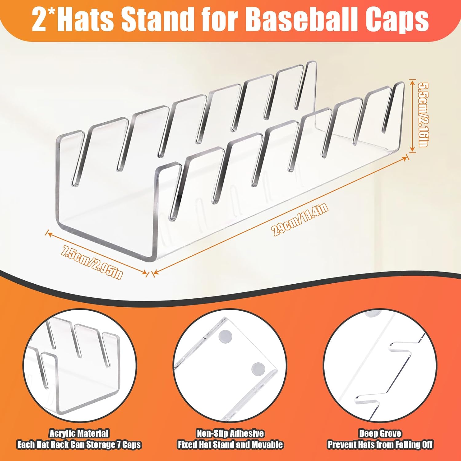 Acrylic Hat Organizer for 7 Hats No Drilling Required Transparent Hat Holder Gift for Men - Image 4