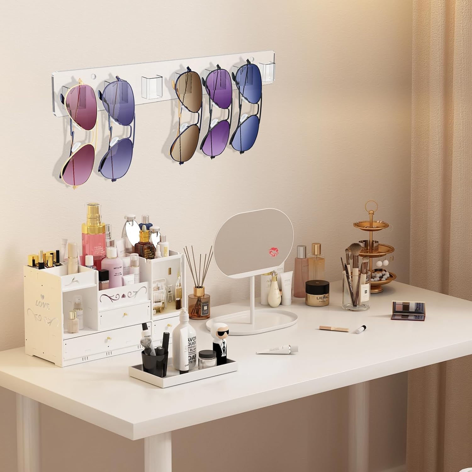 Wall Mounted Sunglasses Organizer Set of 2 Acrylic Rack Holds 14 Glasses No Drill Hanging System Transparent - Image 2