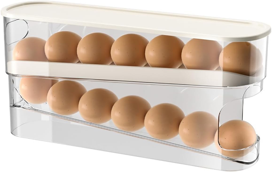Automatic Rolling Egg Holder 14 Egg Dispenser Plastic Fridge Organizer Double Layer Egg Rack - Image 1