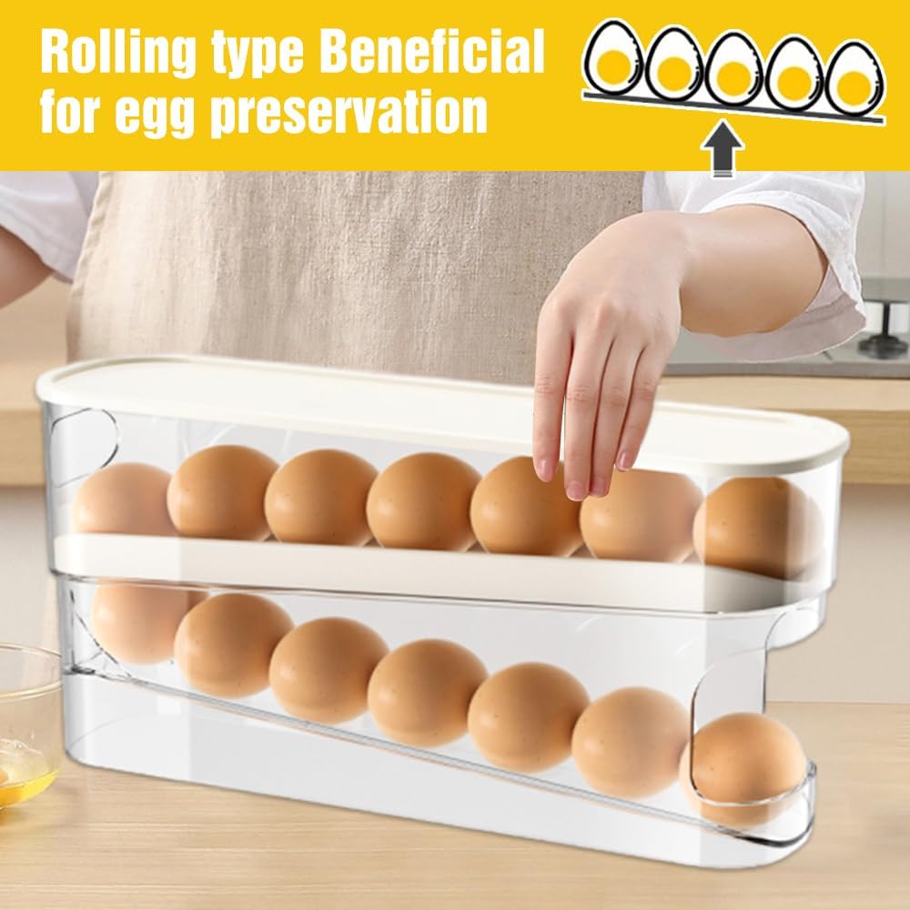 Automatic Rolling Egg Holder 14 Egg Dispenser Plastic Fridge Organizer Double Layer Egg Rack - Image 2