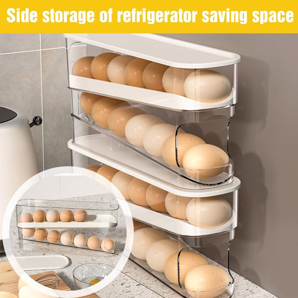 Automatic Rolling Egg Holder 14 Egg Dispenser Plastic Fridge Organizer Double Layer Egg Rack - Image 3