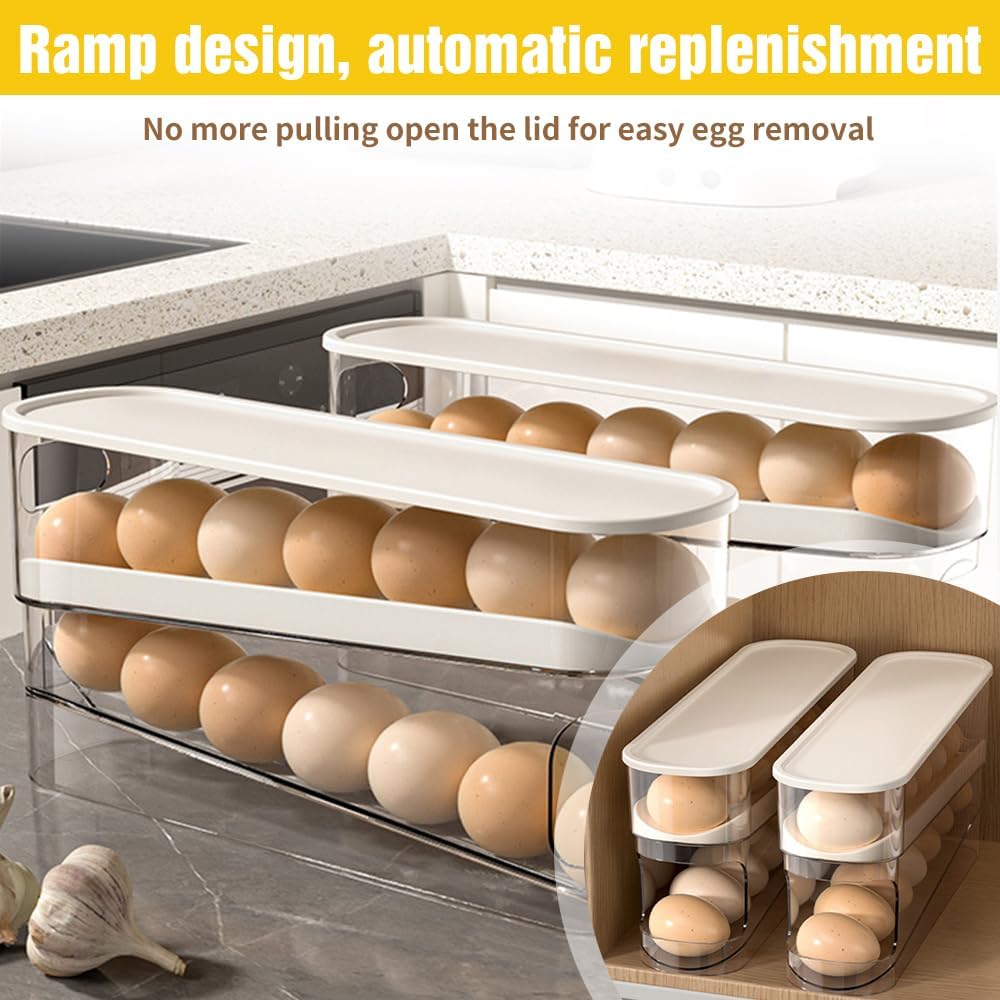 Automatic Rolling Egg Holder 14 Egg Dispenser Plastic Fridge Organizer Double Layer Egg Rack - Image 4