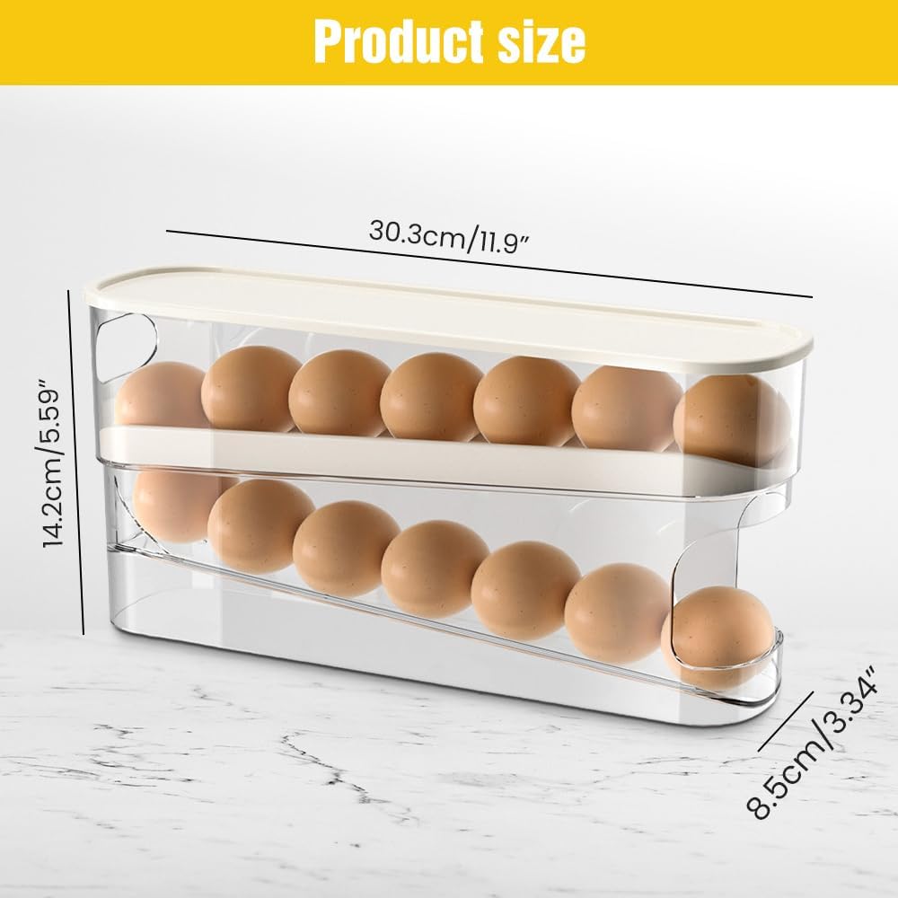 Automatic Rolling Egg Holder 14 Egg Dispenser Plastic Fridge Organizer Double Layer Egg Rack - Image 5