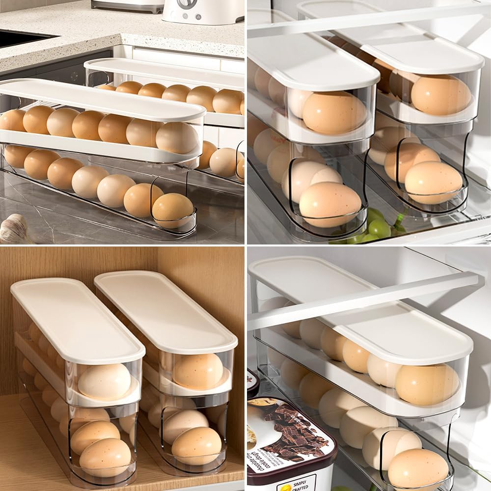 Automatic Rolling Egg Holder 14 Egg Dispenser Plastic Fridge Organizer Double Layer Egg Rack - Image 6