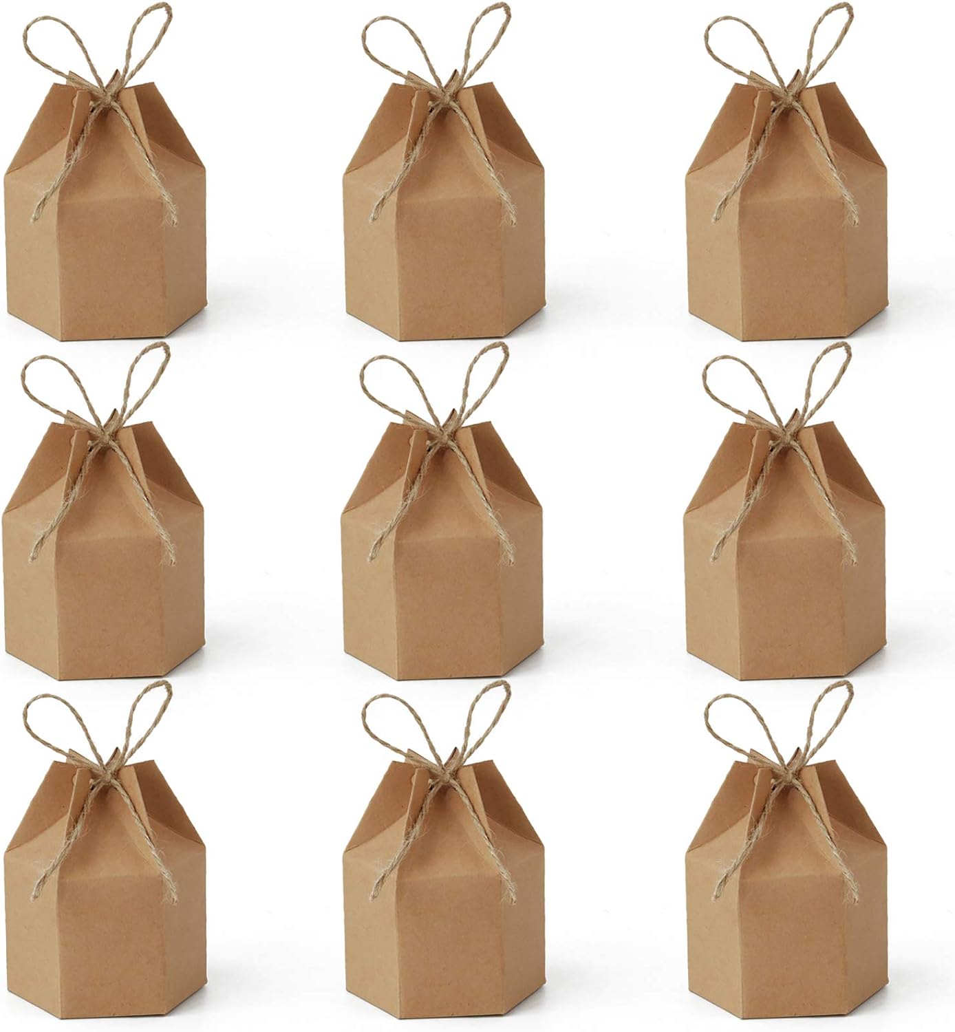 9 Pack Kraft Paper Gift Boxes with Jute String for Treats Party Wedding Favors - Image 1
