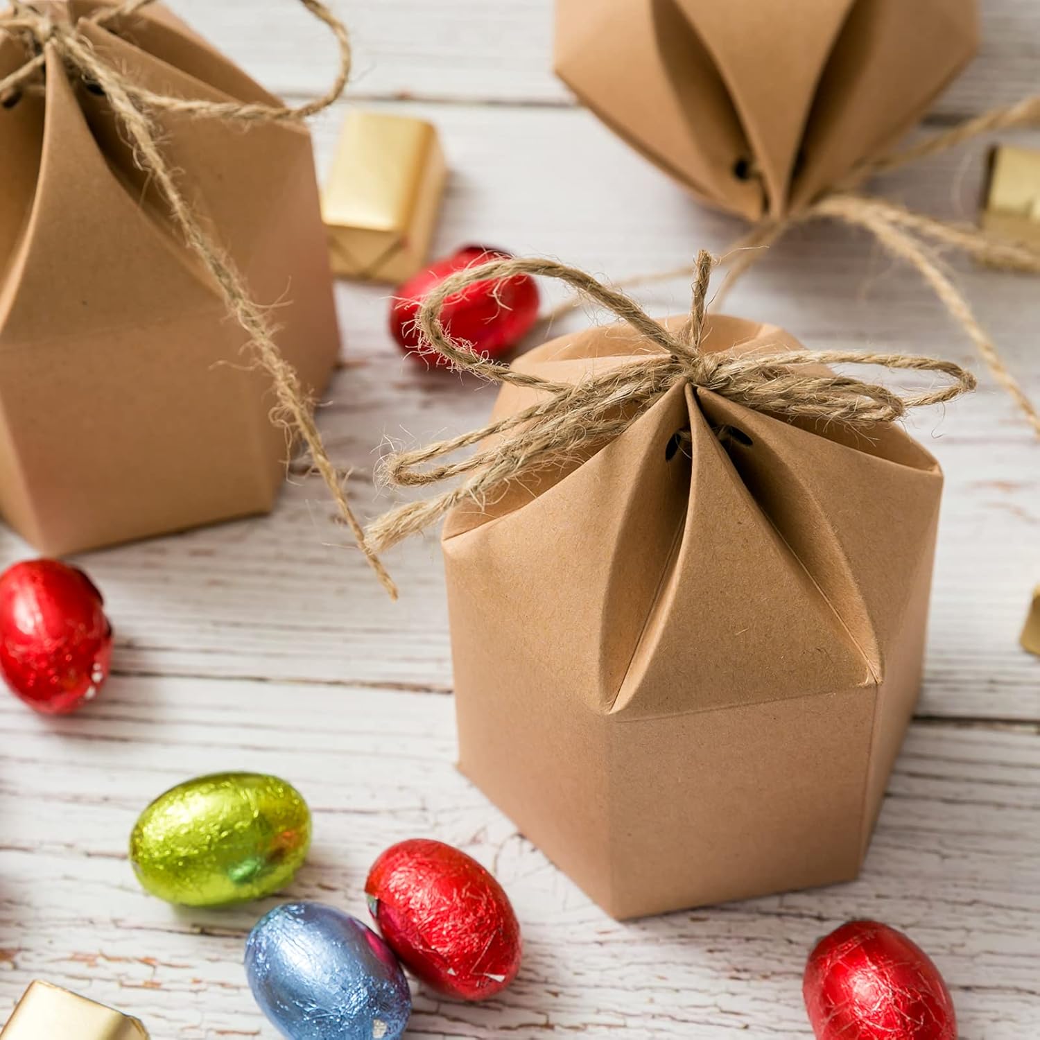 9 Pack Kraft Paper Gift Boxes with Jute String for Treats Party Wedding Favors - Image 4