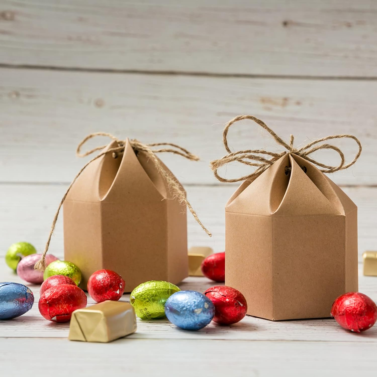 9 Pack Kraft Paper Gift Boxes with Jute String for Treats Party Wedding Favors - Image 5