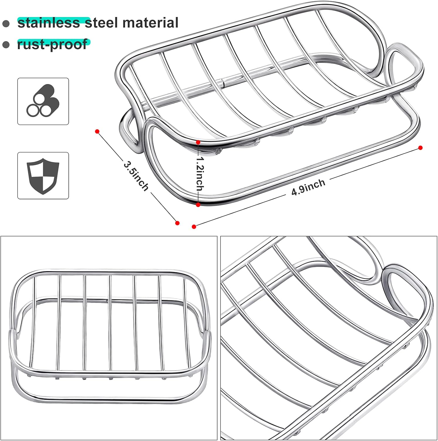 Silver Self-Draining Soap Dish for Bathroom & Shower - 1 Piece - Image 2