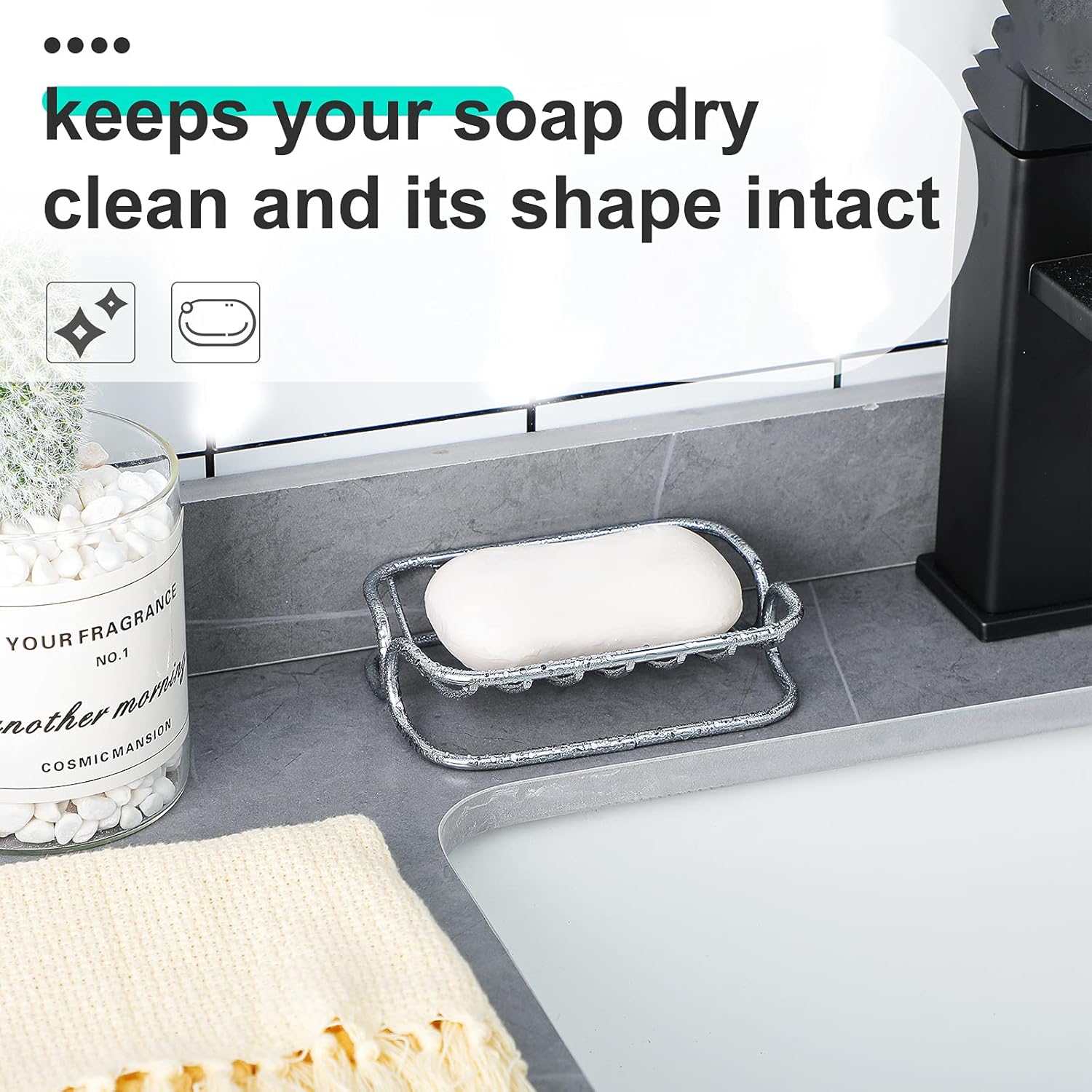 Silver Self-Draining Soap Dish for Bathroom & Shower - 1 Piece - Image 3