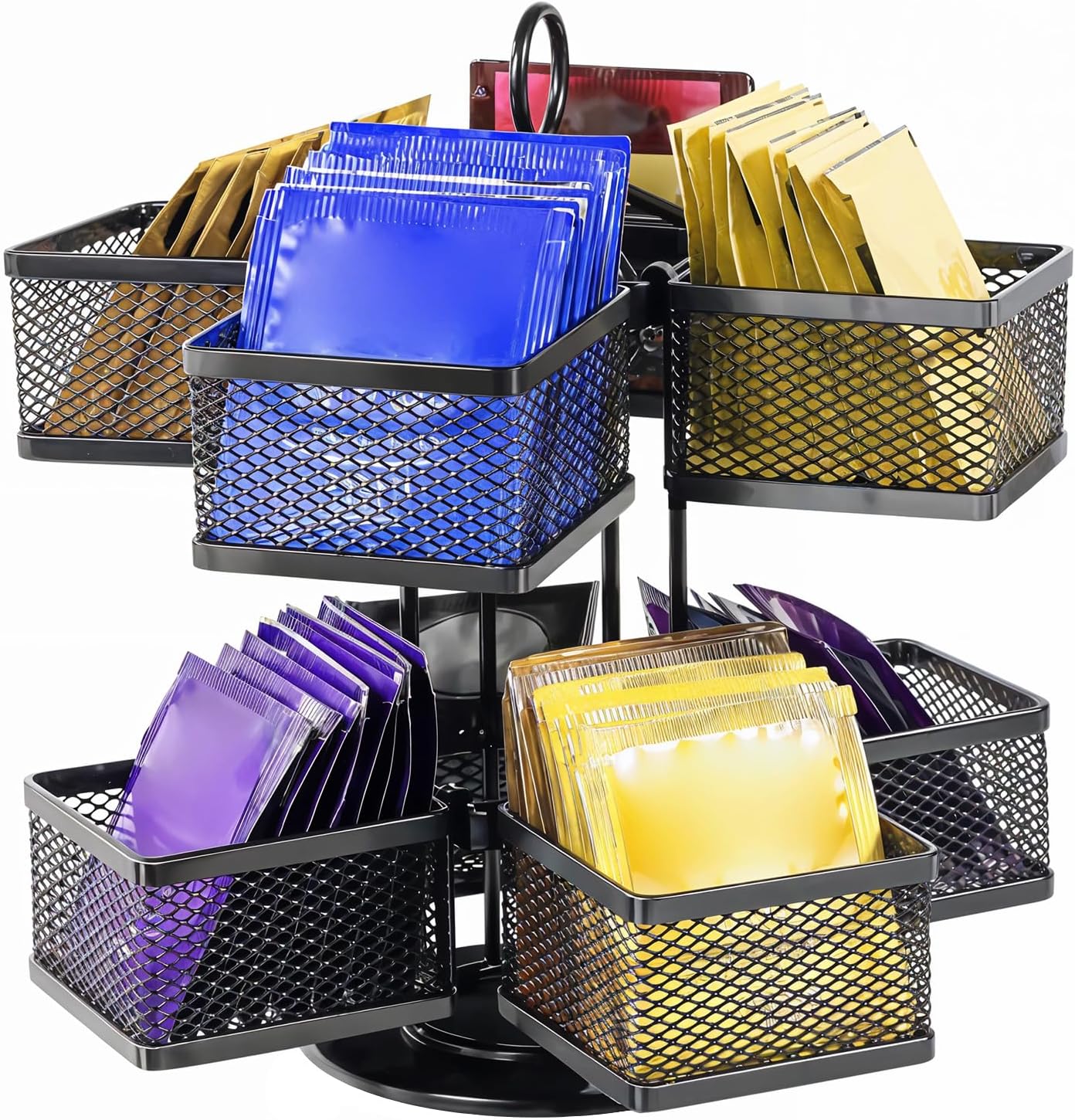 Rotating Tea Bag Organizer for 96 Sachets - Black Metal Revolving Tea Storage Holder - Luxury Kitchen & Office Gift - Image 1