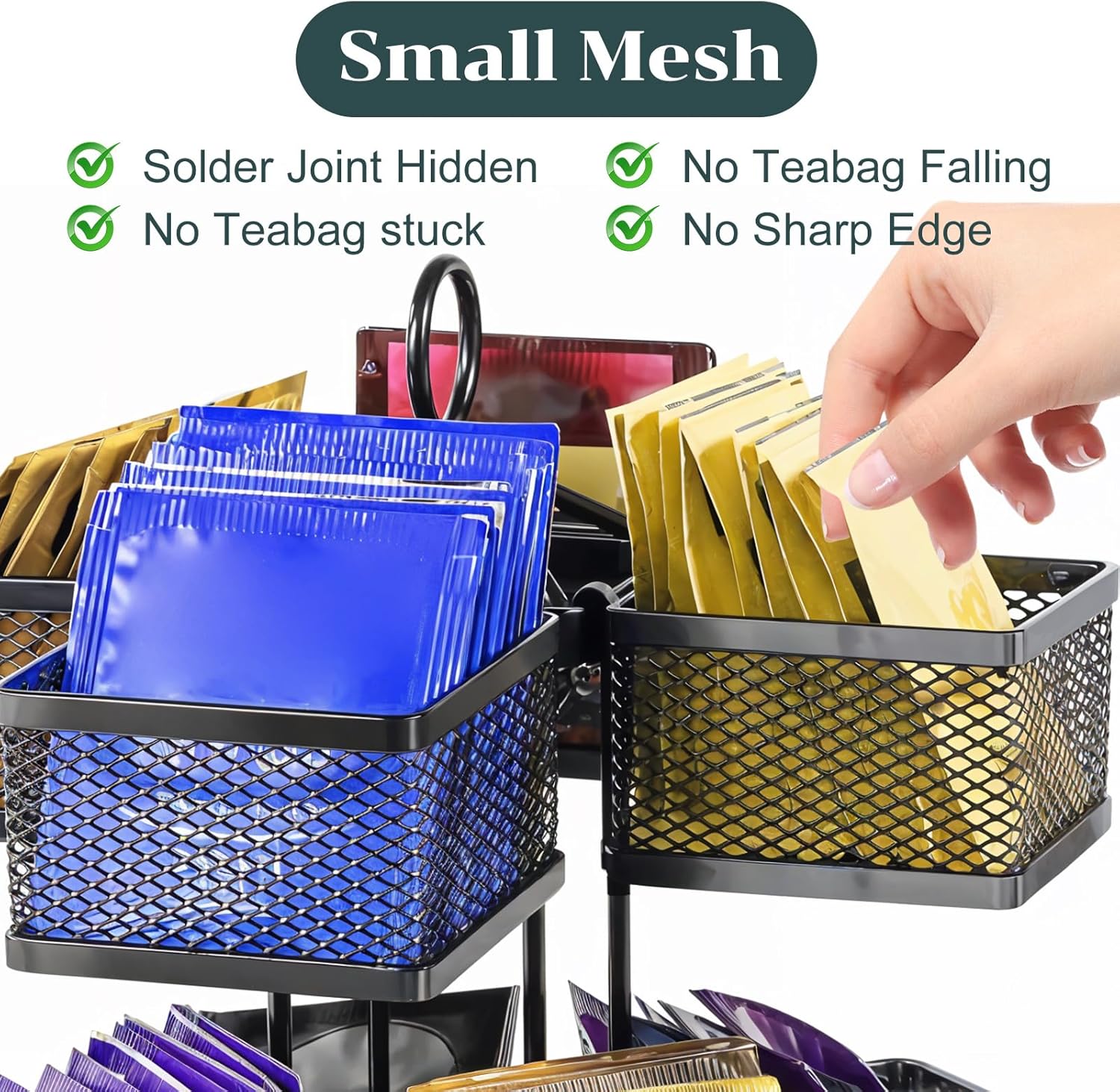 Rotating Tea Bag Organizer for 96 Sachets - Black Metal Revolving Tea Storage Holder - Luxury Kitchen & Office Gift - Image 5