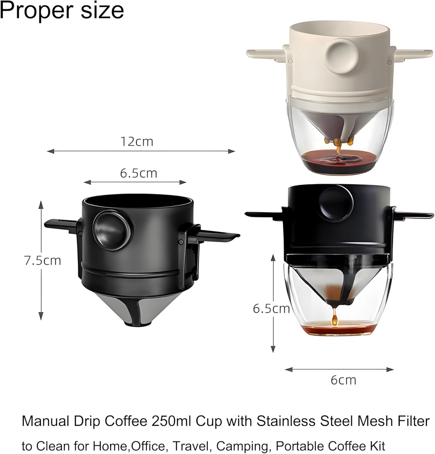 Reusable Stainless Steel Pour Over Coffee Dripper Filter Holder for Sustainable Slow Coffee at Home & Travel Black - Image 2