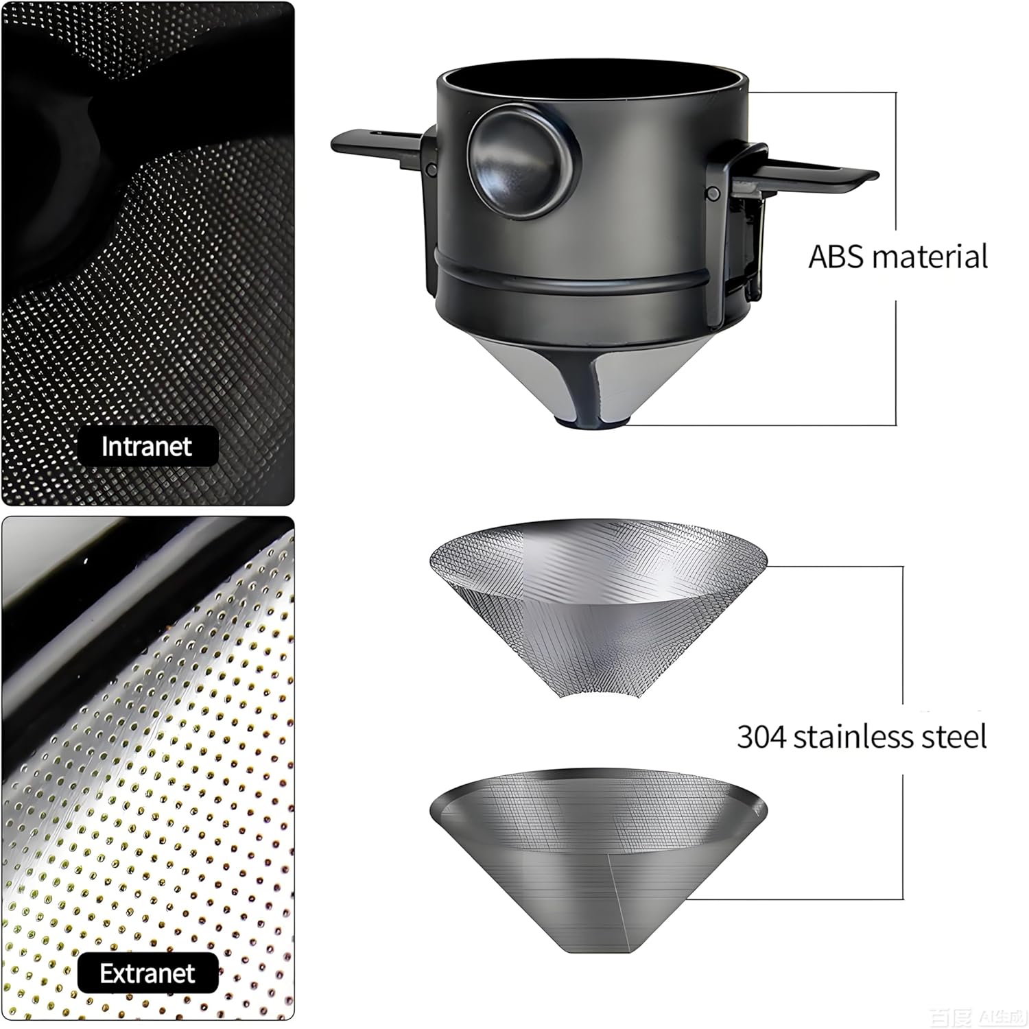 Reusable Stainless Steel Pour Over Coffee Dripper Filter Holder for Sustainable Slow Coffee at Home & Travel Black - Image 3