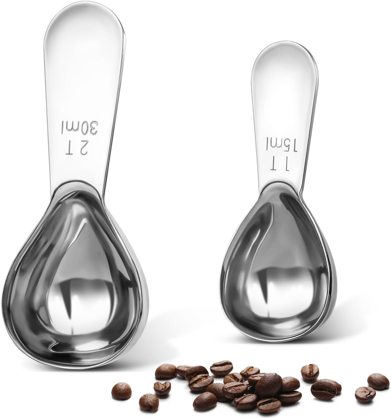 15ml & 30ml Stainless Steel Coffee Measuring Spoons Set - Heavy Duty Long Handle for Coffee Machines - Multifunctional Coffee Scoops Pack of 2 - Image 1